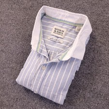 Scotch Soda Button Down Sz L Blue White Striped Cotton White Collar Short Sleeve
