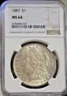 1887 US Morgan Silver Dollar $1 NGC MS64