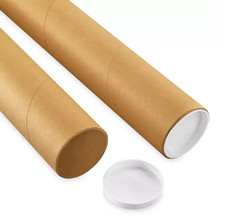 QTY 25 Count ULINE S-3614 3x12" Heavy Duty Kraft Mailing Tubes w/Snap End Caps
