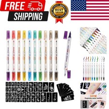 Temporary Tattoo Markers for Skin, 10 Body Markers  56 Large Tattoo Stencils...