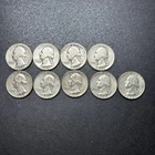 (Lot of 9) 1940's-1950's Circulated Washington Quarters - 90% silver
