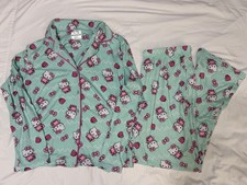 HELLO KITTY SANRIO 2 PIECE PAJAMAS SET - GREEN  PINK - SO VERY CUTE - SZ MEDIUM