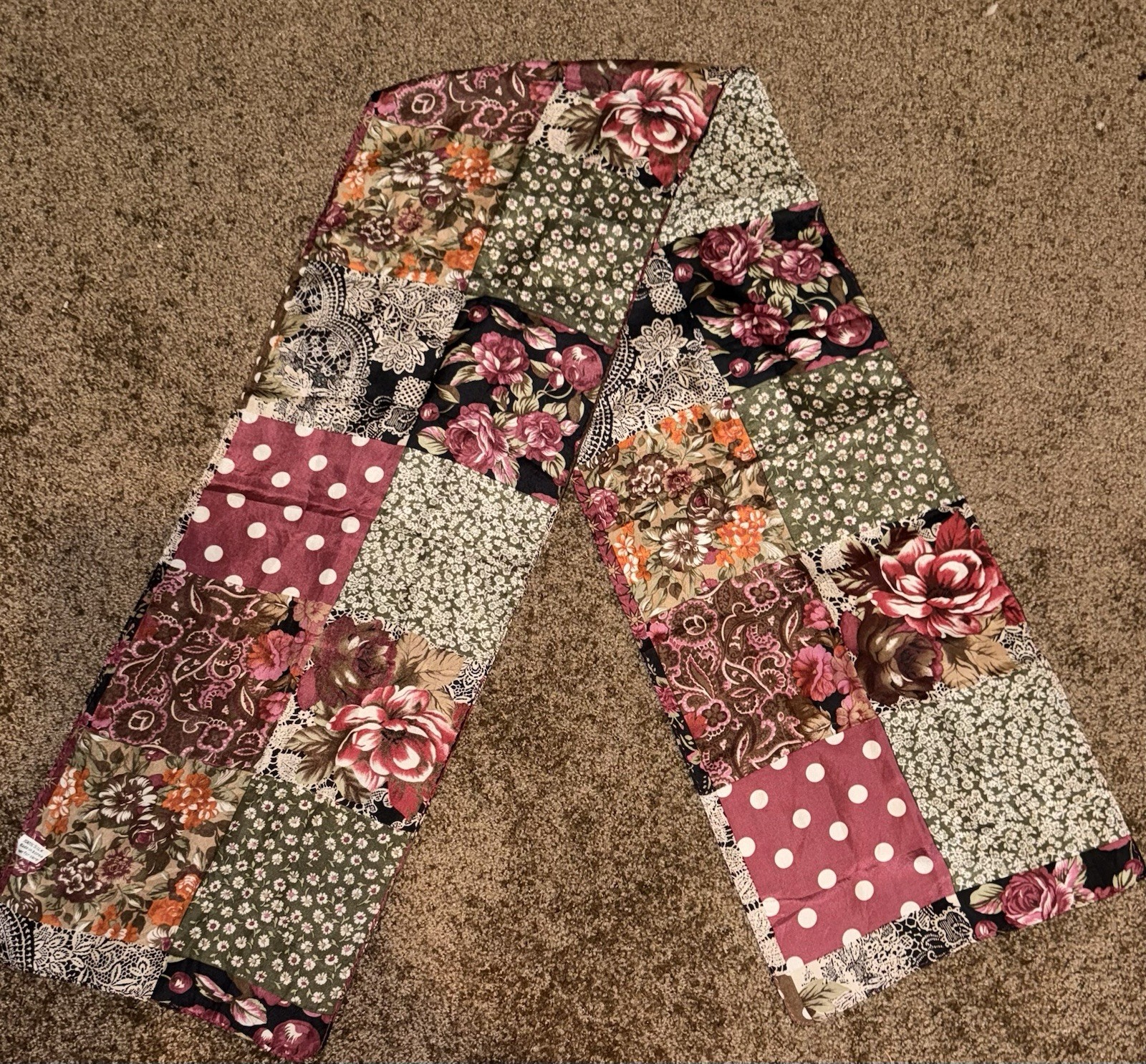 Patchwork Floral Scarf 100% Silk Rectangle - image 1
