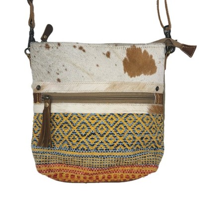 Myra Bag Purse Crossbody Woven Cotton Leather Animal Print Zip Pockets Bag Tote