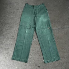 Men's vintage Dickies green double knee baggy straight workwear pants Size 30x32