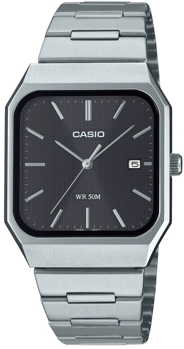 CASIO MTP-B185D ブラック CASIO Square Stainless Steel Watch Mineral Glass Date 50M WR Retro