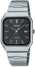 Orologio CASIO Quadrato Acciaio Inox Vetro Minerale Data 50M WR Retrò MTP-B185D-1AV