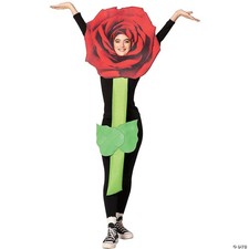 Adults Red Rose Flower Costume   Beautiful Floral Halloween Cosplay Party Outfit