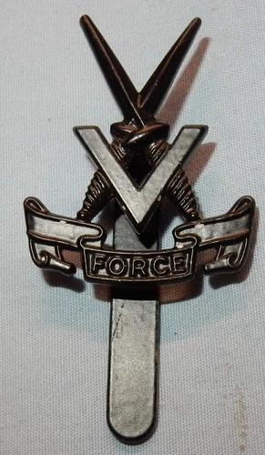 WW2 ERA V FORCE SPECIAL FORCES BRITISH MILITARY BLACKENED CAP BADGE