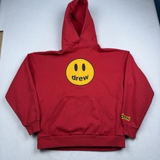 Drew House Felpa con Cappuccio Uomo Piccola Rossa Pile Faccina Smiley Logo Pullover Felpa