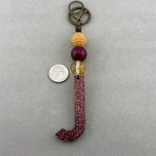 J Letter Initial Purple Gold Glitter Resin 5" Long Keychain Purse Charm 62773
