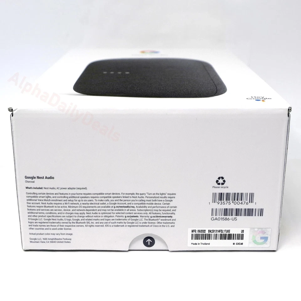 2 Pack Google Nest Audio Smart Stereo Speaker Voice Assistant Chalk Charcoal - Image 3 of 4