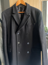 Mens Overcoat Aubin & Wills 100% Wool Size M Dark Navy (Slim fit)