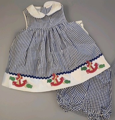 NWT Vintage Samara Baby Girls 2-Piece Gingham Sailor Dress & Bloomers Size 3T