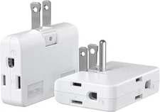 2-Prong/3-Prong Swivel Adapter, Polarized Grounding Converter with Flat Wall Plu