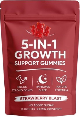 5 in 1 Growth Gummies, Growth Gummies with Vitamin D3 & K2, Calcium, Ashwagandha