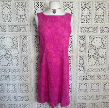 Vintage Kim Rogers Linen Blend Pink Paisley Floral Shift Style Dress Sz Small