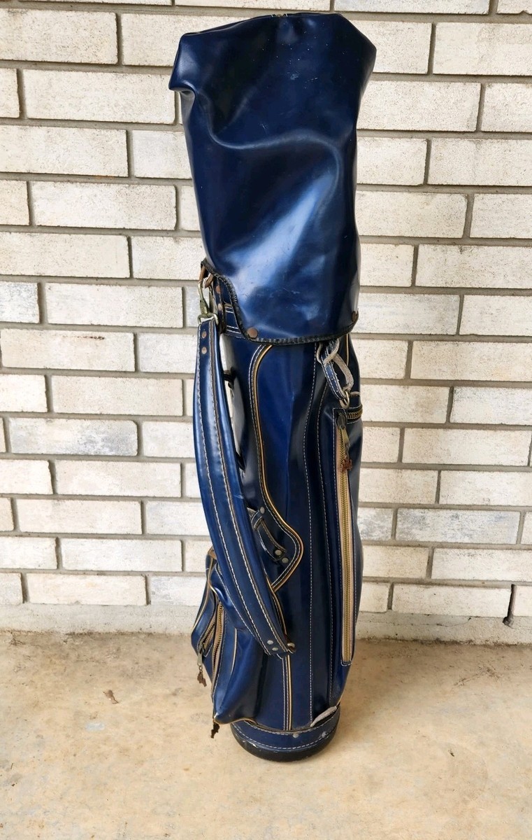 Vintage HOT-Z Cart Golf Bag - Faux Leather Blue Gold With Head