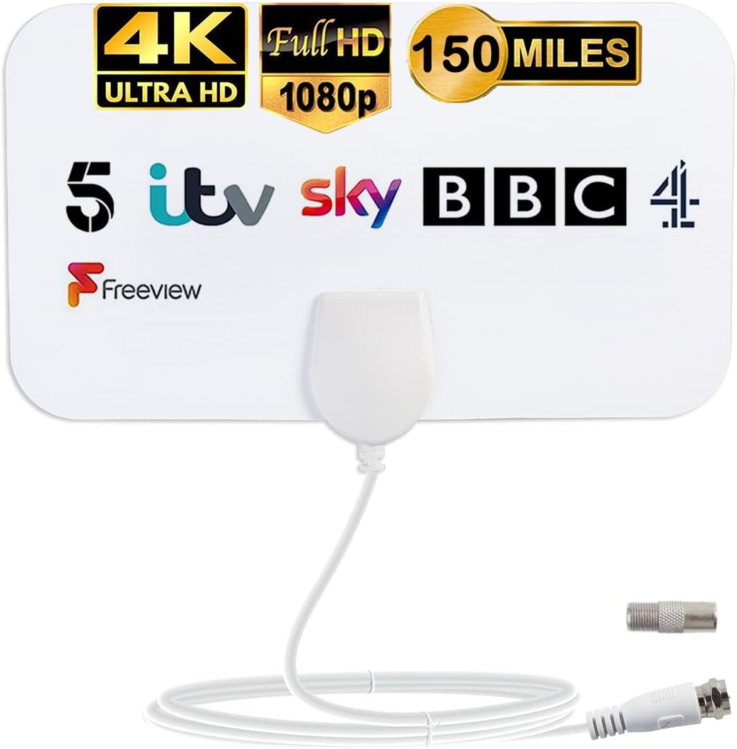 TV Aerial, Indoor TV Aerial - 150 Miles Digital Freeview Aerial, HDTV Antenna fo