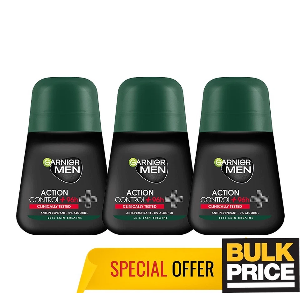 Garnier Men Action Control+ Roll-on Deodorant 96H Excessive Sweat Protect 3-Pack - Image 2 of 4