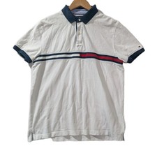 Tommy Hilfiger Polo Shirt Large Custom Fit White Stripe Logo