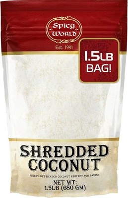 1.5lb Bag Natural raw unsweetened Shredded Coconut / Spicy World / Coconut