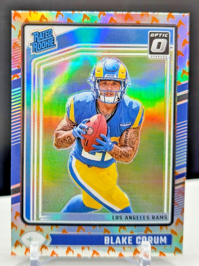 Blake Corum FIRE Emoji Prizm SSP Rated Rookie 2024 Donruss Optic #208 LA Rams RC