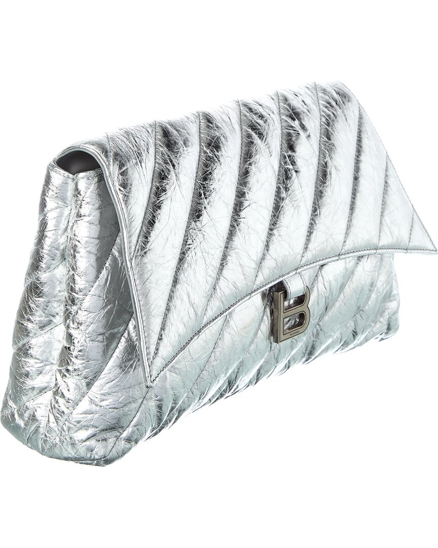 Balenciaga Crush Leather Clutch Women's Silver thumbnail 3