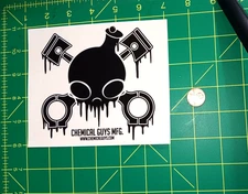 Chemical Guys MFG Sticker Decal Automotive Gas Mask Pistons Vinyl Black White