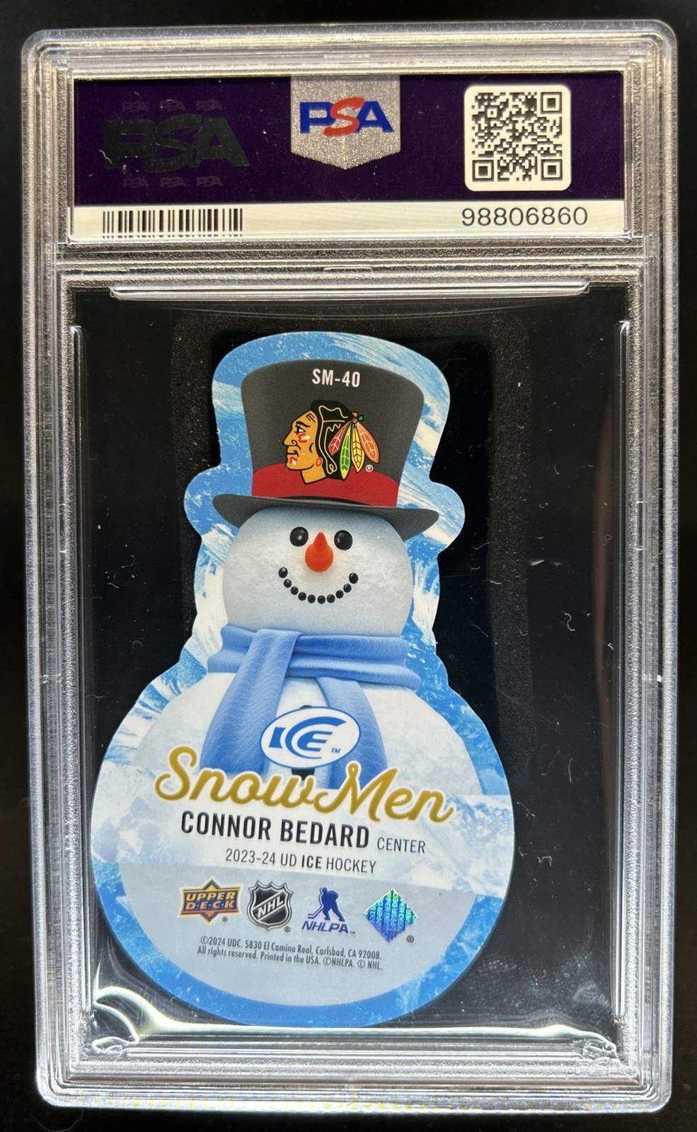 2023-24 Upper Deck Ice Connor Bedard Snow Men Rookie RC #SM-40 Blackhawks PSA 9 view 2