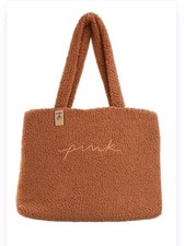 Victoria's Secret PINK NWT Camel Brown Sherpa Tote Cozy Plush Bag Snap Close