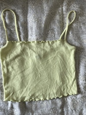 H&M Divided Green Cropped Tank Top Women s XS Square Neck