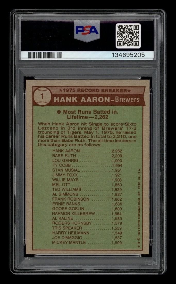 1976 Topps Set-Break # 1 Hank Aaron PSA 9 MINT view 2
