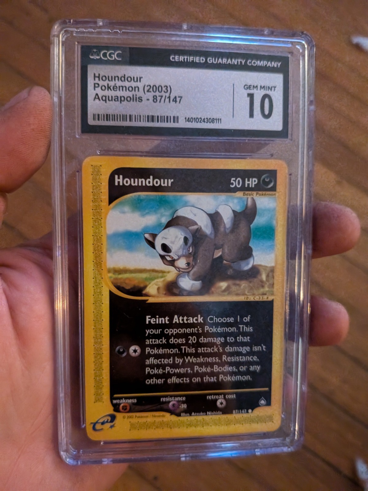 (POP 37) CGC 10 GEM MINT Pokemon Houndour Aquapolis 87/147 2003 Card
