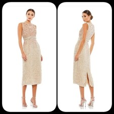 Mac duggal sleeveless HIGH NECK BEADED MIDI SHEATH DRESS SIZE 8