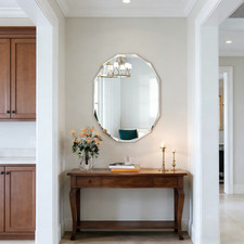 36" X 30" Frameless Oval Bathroom Mirror, Faceted Diamond-Beveled Vanity Mirror