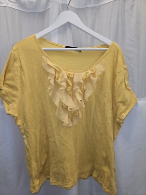 Women's XXL Sunny Yellow 100% Cotton Knit Top w/Ruffled Neck By Casual Express