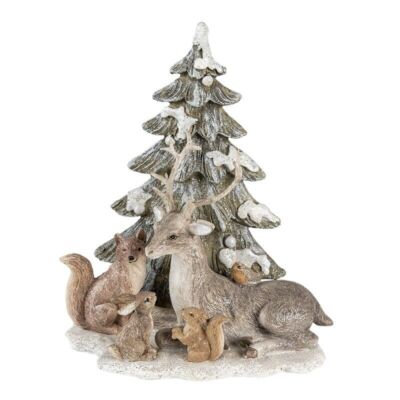 Clayre & Eef Figur Tiere / Hirsch unter Tannenbaum 20 cm Winterdeko