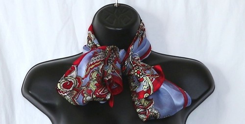 JONES NEW YORK Red/Multi Paisley Print Shadow Stripe Silk Scarf 58 x 10 - Picture 3 of 10