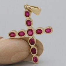 Kreuz Anhänger Kettenanhänger mit 2,58ct Rubin in 750/18K Gelbgold