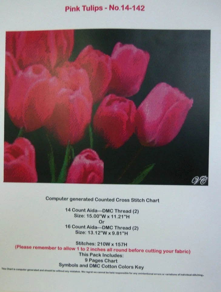 Pink Tulips Flower Counted Cross Stitch Chart No.14-142 - Image 2 of 2