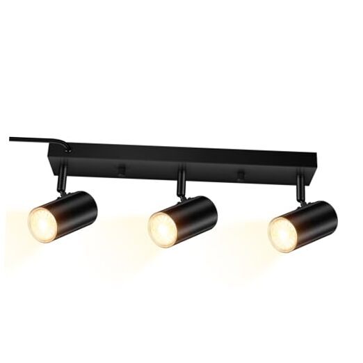 3 Light Track Lighting Kit,Black 3 Way Modern Plug in Ceiling 3 Ligh-Black