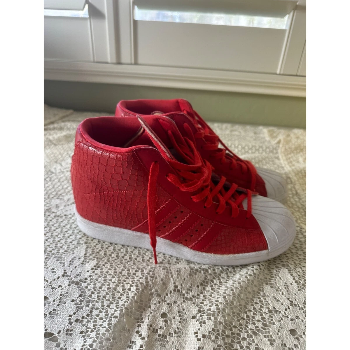 Adidas wedge sneakers red clearance