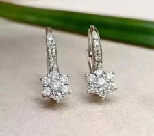 Women Drop Dangle Earring 2Ct Round Cut Simulated Diamond 14K White Gold Plated