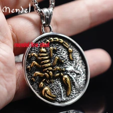 MENDEL Gold Plated Mens Zodiac Scorpio Scorpion Pendant Necklace Stainless Steel