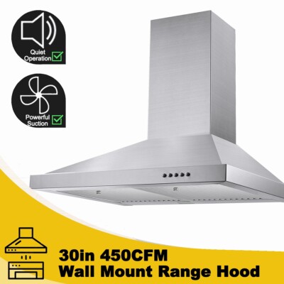 Tieasy 30 inch Wall Mount Kitchen Range Hood 450CFM Convertible Vents w/LED