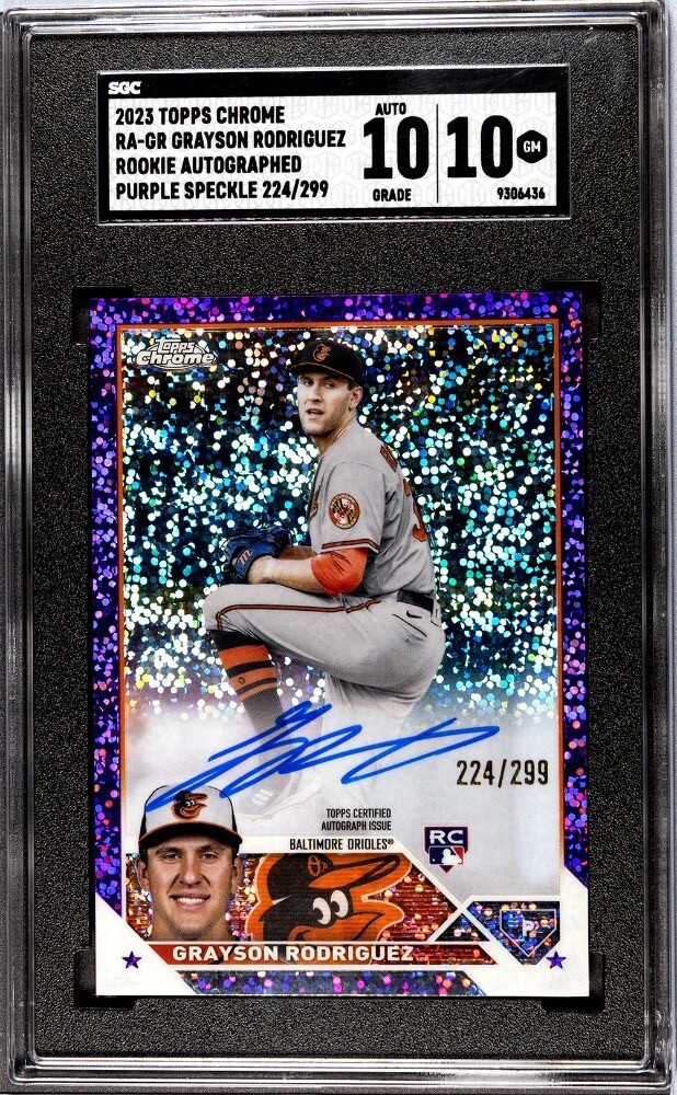 2023 Topps Chrome Grayson Rodriguez Rookie Auto Purple Speckle 224/299 SGC 10GM