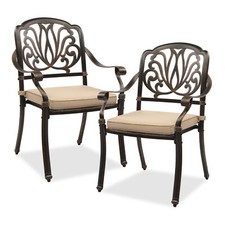 Patio Dining Chair Set of 2 Outdoor Bistro Chairs Set Cast Aluminum with Cushion