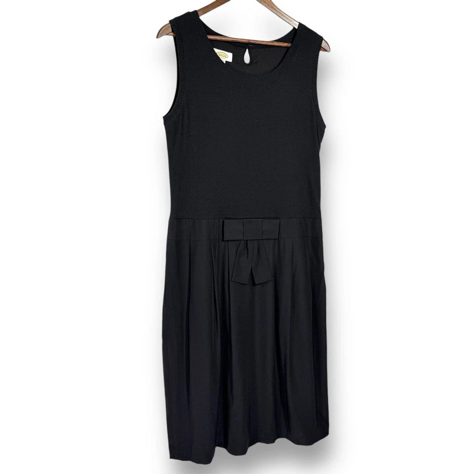 Talbots Dress Size 14 Silk & Knit Fit & Flare LBD Bow Detail Lined Black Vintage - Image 2 of 4