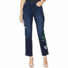 12 DG2 Diane Gilman Stretch Embroidered Straight Leg Denim Jean Indigo 710-600